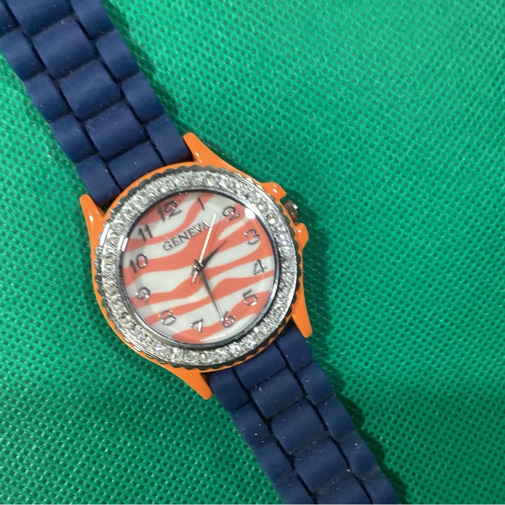 Geneva Navy and Tangerine Timepiece